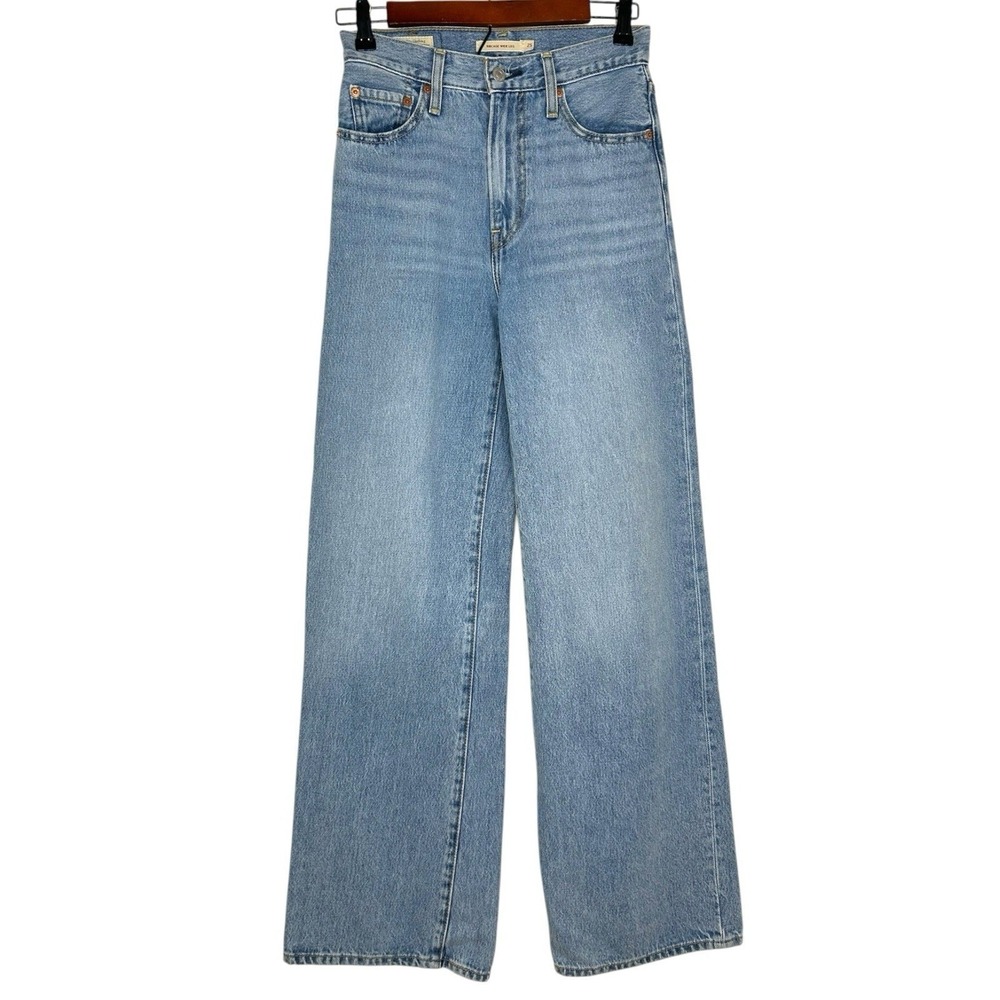 Levi's Women's 25 X 32 Ribcage Wide Leg Bell Flare Jeans Blue Denim Red tab - Picture 3 of 10